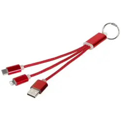 Kabel do ładowania 3w1 Metal z kółkiem na klucze kolor czerwony