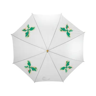 Biały parasol z drewnianą rączką