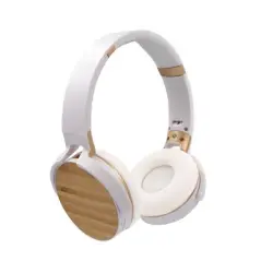 Składane bezprzewodowe słuchawki nauszne, bambusowe elementy - kolor biały