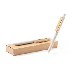 Zestaw piśmienny ze słomy pszenicznej, długopis i ołówek mechaniczny - kolor neutralny