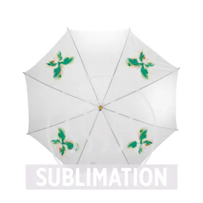 Biały parasol z drewnianą rączką