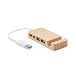HUBSTAND 4-portowy bambusowy hub USB kolor brązowy