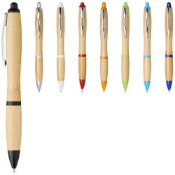 Bambusowy długopis Nash kolor piasek pustyni i czerwony