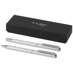 Lucetto zestaw upominkowy obejmujący długopis kulkowy z aluminium z recyklingu i pióro kulkowe kolor szary