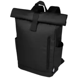 Byron plecak na laptopa 15,6 cala z tworzywa RPET z certyfikatem GRS z zawijanym zamknięciem, 18 l kolor czarny