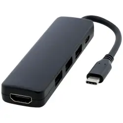 Loop adapter multimedialny USB 2.0-3.0 z portem HDMI wykonany z tworzyw sztucznych pochodzących z recyklingu z certyfikatem R kolor czarny