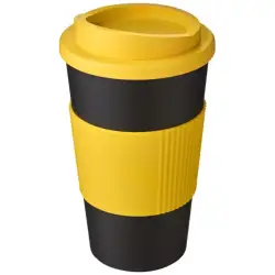 Kubek termiczny z serii Americano® o pojemności 350 ml z uchwytem kolor czarny i żółty