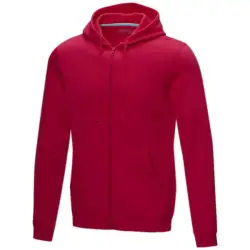Męska organiczna bluza na suwak z kapturem Ruby wykonana posiadająca certyfikat GOTS kolor czerwony / XS