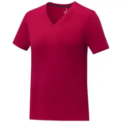 Koszulka damska Somoto z krótkim rękawem i kołnierzem w serek kolor czerwony / L