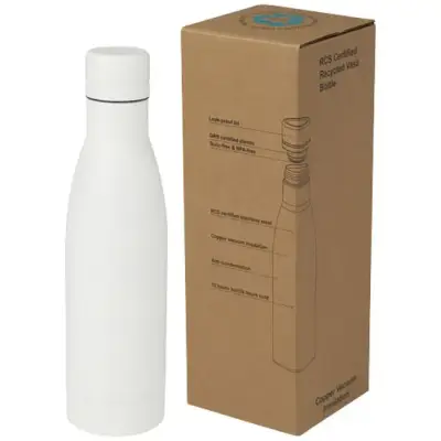 Vasa butelka ze stali nierdzwenej z recyklingu z miedzianą izolacją próżniową o pojemności 500 ml posiadająca certyfikat RCS kolor biały