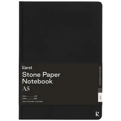 Zeszyt A5 Karst® w twardej oprawie z papieru z kamienia – w kratkę - czarny