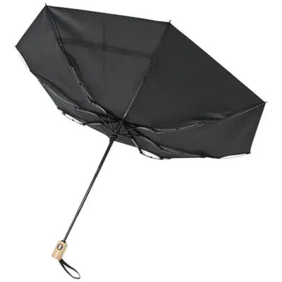 Składany, automatycznie otwierany/zamykany parasol Bo 21” wykonany z plastiku PET z recyklingu kolor czarny