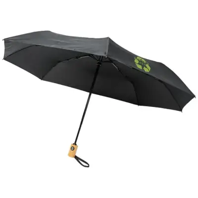 Składany, automatycznie otwierany/zamykany parasol Bo 21” wykonany z plastiku PET z recyklingu kolor czarny
