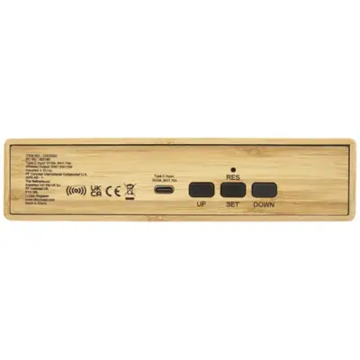 Bambusowa ładowarka bezprzewodowa z zegarem Minata - biały