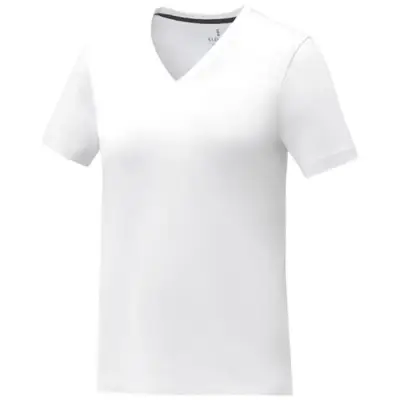 Koszulka damska Somoto z krótkim rękawem i kołnierzem w serek kolor biały / L