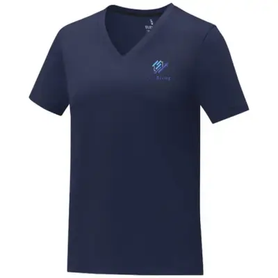 Koszulka damska Somoto z krótkim rękawem i kołnierzem w serek kolor niebieski / L