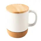 Kubek ceramiczny z bambusową przykrywką - biały