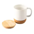 Kubek ceramiczny z bambusową przykrywką - biały