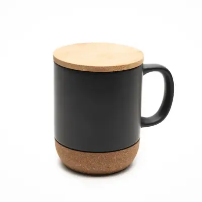 Kubek ceramiczny z bambusową przykrywką - czarny