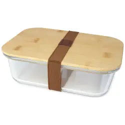 Pudełko śniadaniowe ze szkła Roby z bambusową pokrywką - kolor piasek pustyni