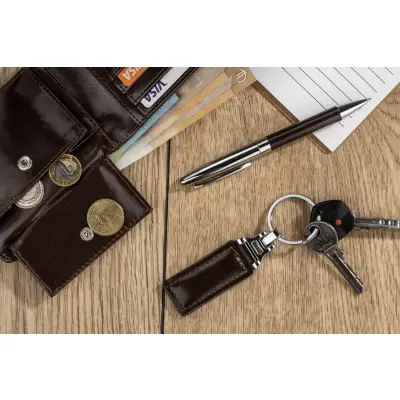 Komplet upominkowy portfel brelok długopis brązowy