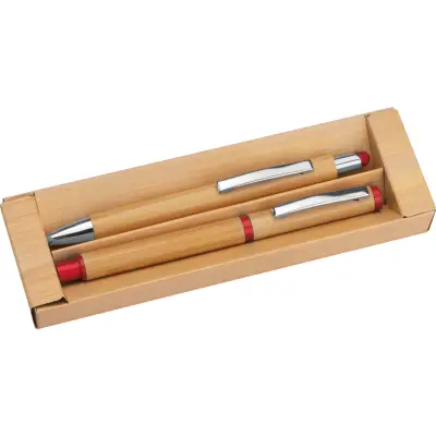 Bambusowy zestaw piśmienny - kolor czerwony
