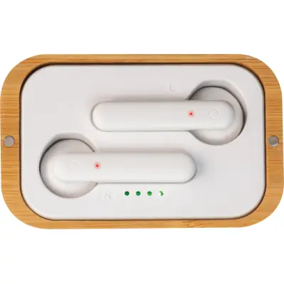 Słuchawki bezprzewodowe w bambusowym pudełku - kolor beżowy