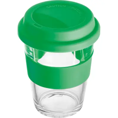 Szklany kubek z pokrywką 300 ml - kolor zielony