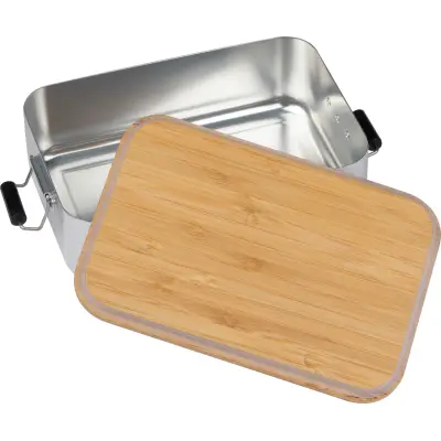 Lunchbox ze stali nierdzewnej z bambusową pokrywką - kolor szary