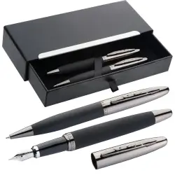 Zestaw piśmienniczy Mark Twain - etui, pióro, długopis - kolor czarny