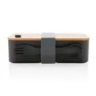 Pudełko śniadaniowe z bambusowym wieczkiem, PP z recyklingu kolor czarny