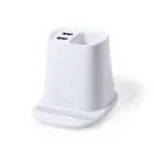 Ładowarka bezprzewodowa 5W, hub USB 2.0, pojemnik na przybory do pisania, stojak na telefon - biały