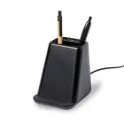 Ładowarka bezprzewodowa 10W, 2 wyjścia USB, pojemnik na przybory do pisania, stojak na telefon kolor czarny