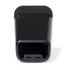 Ładowarka bezprzewodowa 10W, 2 wyjścia USB, pojemnik na przybory do pisania, stojak na telefon kolor czarny