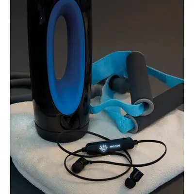 Bezprzewodowe słuchawki douszne z podświetleniem logotypu - kolor czarny
