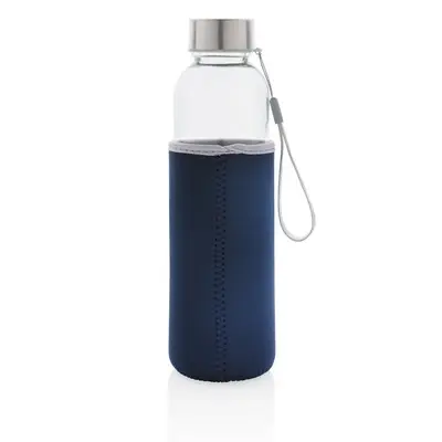 Szklana butelka sportowa 500 ml w pokrowcu - niebieski