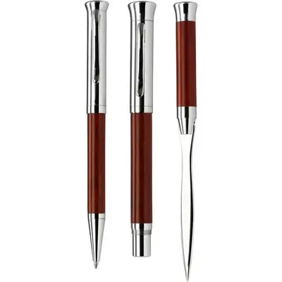 Długopis, pióro wieczne i nóż do otwierania listów kolor drewno