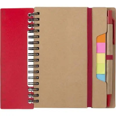 Zestaw do notatek, notatnik, długopis, linijka, karteczki samoprzylepne - kolor czerwony