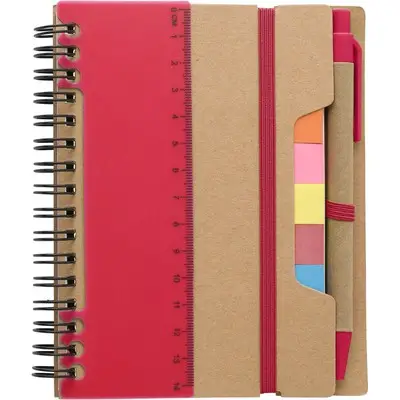 Zestaw do notatek, notatnik, długopis, linijka, karteczki samoprzylepne - kolor czerwony