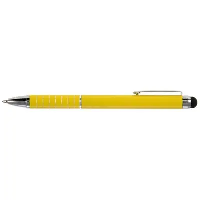 Żółty długopis z czarną gumową końcówką
