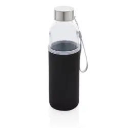 Szklana butelka sportowa 500 ml w pokrowcu - czarny