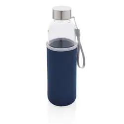 Szklana butelka sportowa 500 ml w pokrowcu - niebieski