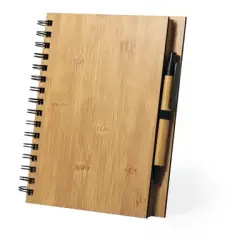 Bambusowy notatnik B7, długopis - kolor brązowy