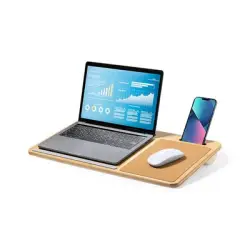 Bambusowy organizer na biurko, stojak na laptopa, stojak na telefon, korkowa podkładka pod mysz kolor neutralny