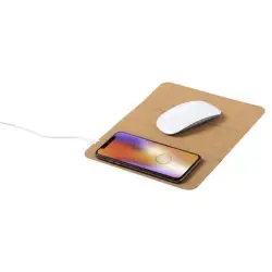 Korkowa podkładka pod mysz, bezprzewodowa ładowarka 5W, stojak na telefon - kolor neutralny