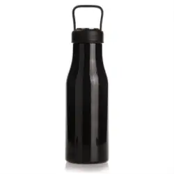 Butelka termiczna 475 ml Air Gifts z uchwytem i metalowym ringiem na spodzie, pojemnik w zakrętce - kolor czarny