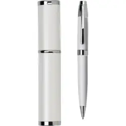 Długopis ze srebrnymi elementami w etui - biały