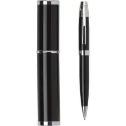 Długopis ze srebrnymi elementami w etui - czarny