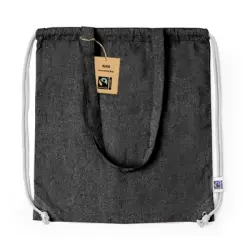 Worek ze sznurkiem z bawełny z recyklingu torba na zakupy kolor czarny