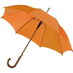 Pomarańczowy parasol automatyczny z drewnianą rączką